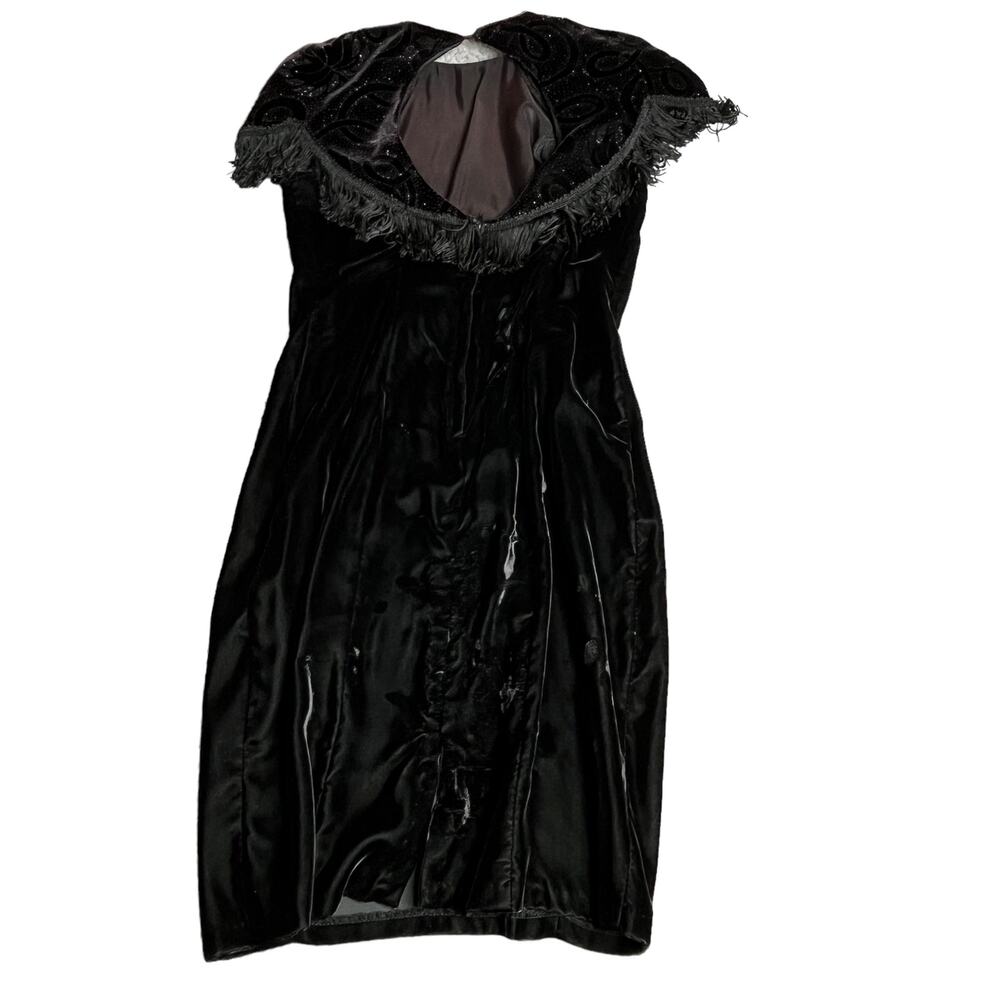 Gunne Sax Fringe Vintage Dress Black Velvet Midi Western Retro Unique large / 10
